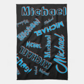 あなたの名柄モノグラム青赤ブラック色 キッチンタオル (縦)