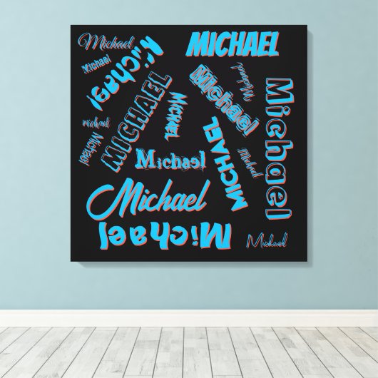 あなたの名柄モノグラム青赤ブラック色 キャンバスプリント (インサイチュ (ウッドフロア))