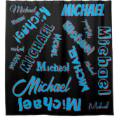 あなたの名柄モノグラム青赤ブラック色 シャワーカーテン (正面)