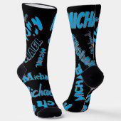 あなたの名柄モノグラム青赤ブラック色 ソックス (傾斜あり)