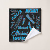 あなたの名柄モノグラム青赤ブラック色 バスタオルセット (ウォッシュタオル)