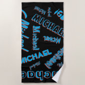 あなたの名柄モノグラム青赤ブラック色 ビーチタオル (正面)