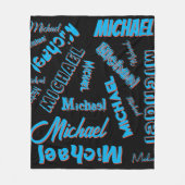 あなたの名柄モノグラム青赤ブラック色 フリースブランケット (正面)