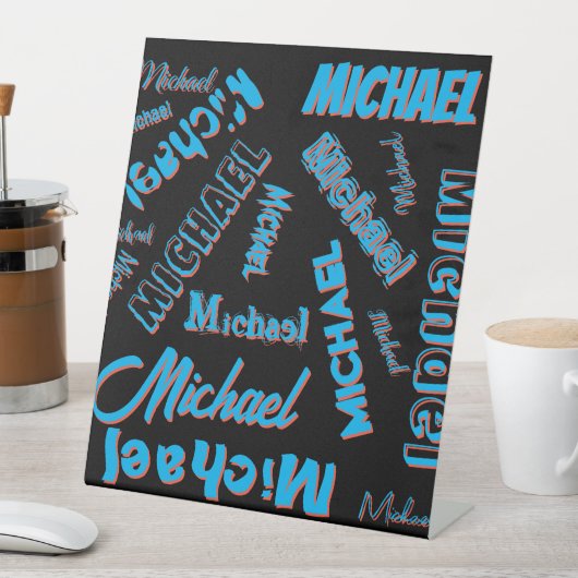 あなたの名柄モノグラム青赤ブラック色 台座サイン (インサイチュ)