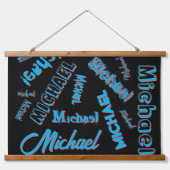 あなたの名柄モノグラム青赤ブラック色 吊り下げ型タペストリー (正面)