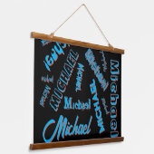 あなたの名柄モノグラム青赤ブラック色 吊り下げ型タペストリー (傾斜あり)