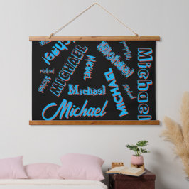 あなたの名柄モノグラム青赤ブラック色 吊り下げ型タペストリー