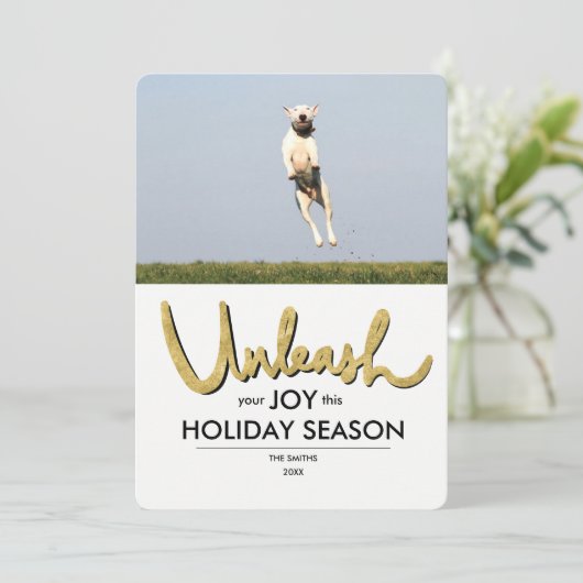 あなたの喜び|のおもしろい犬の写真のクリスマスカードを自由にして下さい シーズンカード (スタンド正面)