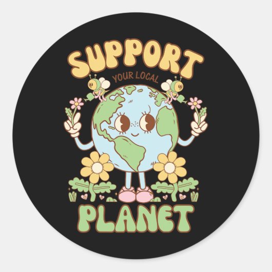あなたの地元の惑星の男性をサポートする女性の子供Bee Earth ラウンドシール (正面)