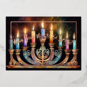 あなたの夜が明るい（ユダヤ教）メノラーロウソクカラフルで 箔シーズンカード (正面)