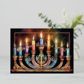 あなたの夜が明るい（ユダヤ教）メノラーロウソクカラフルで 箔シーズンカード (立ち正面)