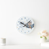 あなたの夢を空に飛ばそう かわいいクマ 青い飛行機 ラウンド壁時計 (ホーム)