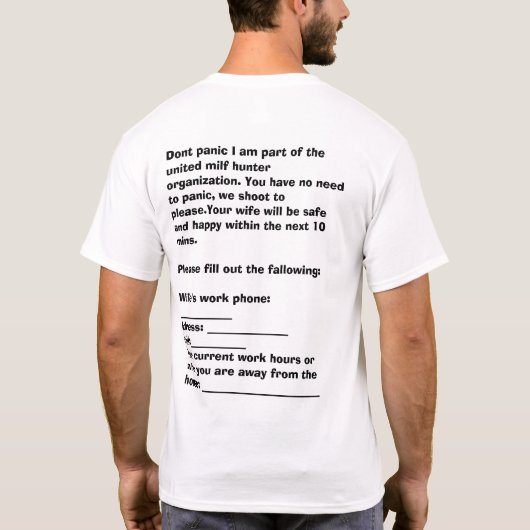 あなたの妻が10時にどこにあるか知っていますか。 Tシャツ (裏面)