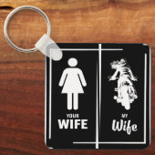 あなたの妻の妻のバイクもしくは自転車に乗る人妻のバレンタインデー キーホルダー (正面)