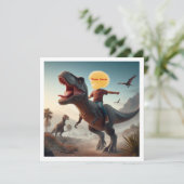 あなたの子供がTレックスに乗って、私の顔をカードに載せて カード (スタンド正面)