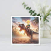 あなたの子供がTレックスに乗って、私の顔をカードに載せて カード (スタンド正面)