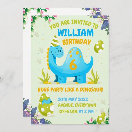 あなたの子供のための恐竜の誕生日の招待 招待状 (正面/裏面)