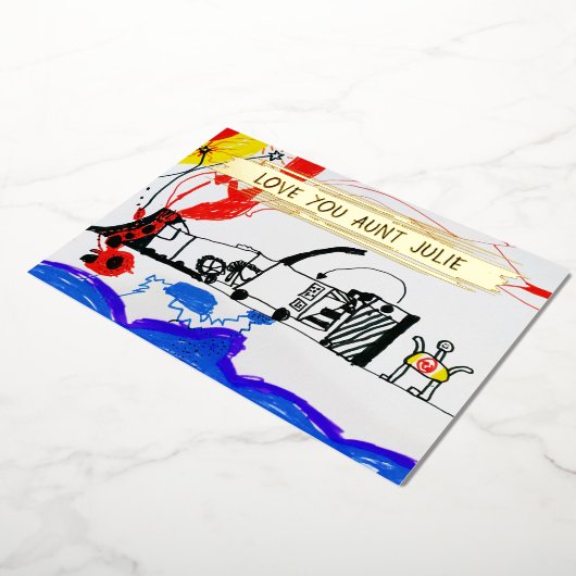 あなたの子供のスケッチ写真を追加かわいいカスタマイズ叔母 箔シーズンカード (回転した状態)