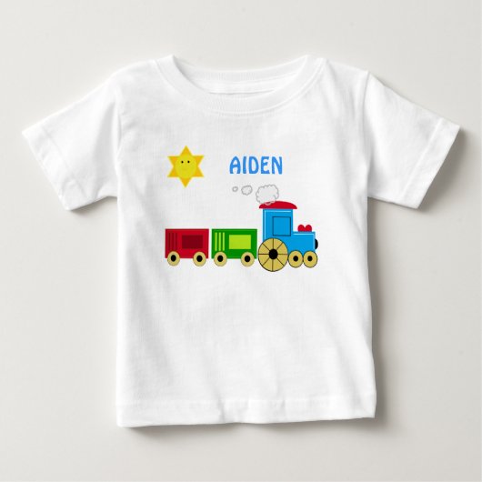 あなたの子供の一流のかわいい列車SHIRによって個人化して下さい ベビーTシャツ (正面)