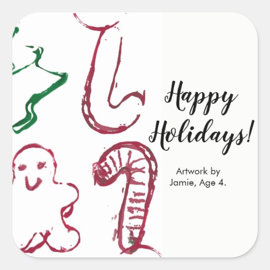 「あなたの子供の作品をここに貼りましょう」, オーダーメイドのクリスマス スクエアシール (正面)