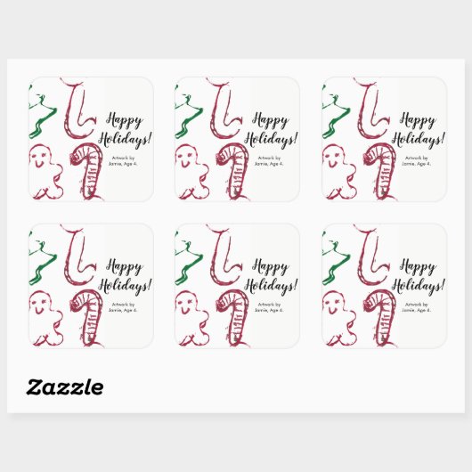 「あなたの子供の作品をここに貼りましょう」, オーダーメイドのクリスマス スクエアシール (シート)