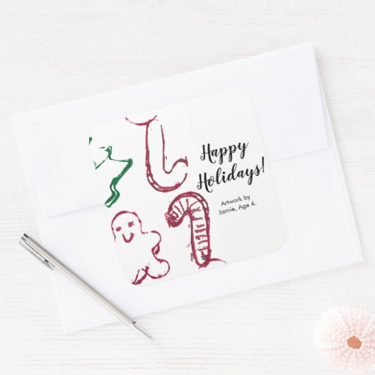 「あなたの子供の作品をここに貼りましょう」, オーダーメイドのクリスマス スクエアシール (封筒)