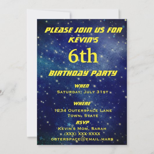 あなたの子供の写真の宇宙飛行士の宇宙の誕生日を加えて下さい 招待状 (裏面)