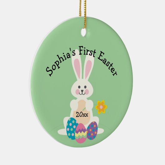 あなたの子供の名前の最初のイースターバニーオーナメント セラミックオーナメント (右)