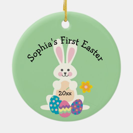 あなたの子供の名前の最初のイースターバニーオーナメント セラミックオーナメント (裏面)