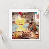 あなたの子供の恐竜、ヴェロキラプターの誕生日 カード (正面/裏面インサイチュ)