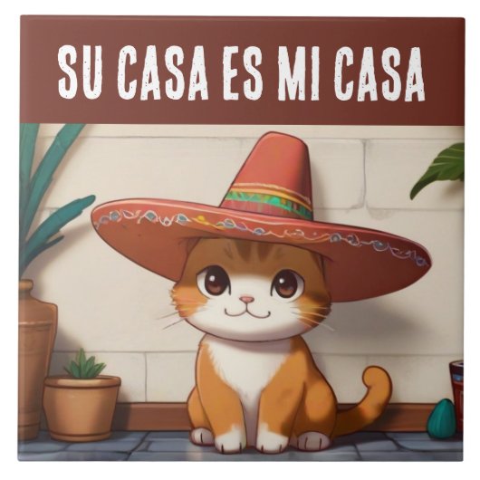 あなたの家は私の家 - スペイン語の猫のユーモア タイル (正面)