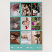 あなたの家族とペットのコラージュはティール（緑がかった色）ブルー ジグソーパズル (縦)