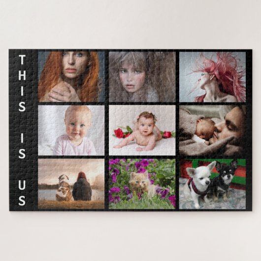 あなたの家族とペットは黒でコラージュ ジグソーパズル (横)