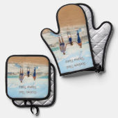 あなたの家族の写真とカスタム文字パーソナライズされた 鍋つかみ&鍋敷きセット (正面/裏面)