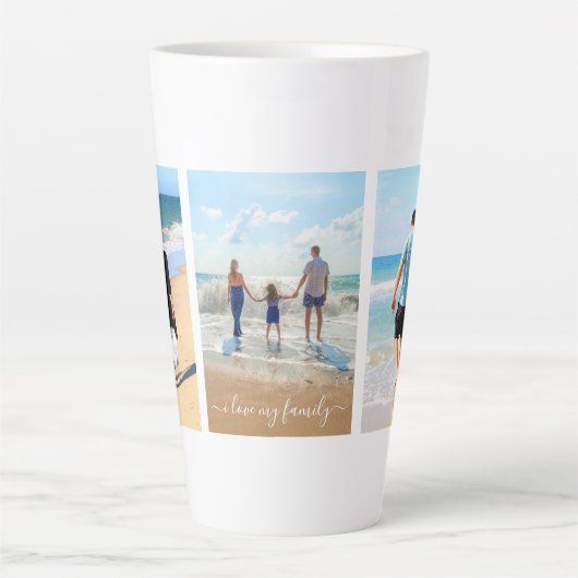 あなたの家族の写真コラージュラテマグカップと文字 カフェラテマグ (正面)