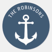 あなたの家族の名前または文字ヴィンテージいかりライトブルー ラウンドシール (正面)