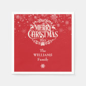 あなたの家族の名前を追加する雪の結晶メリークリスマス スタンダードカクテルナプキン (正面)