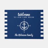 あなたの家族の名前レイクハウスコンパスいかり ドアマット (正面)