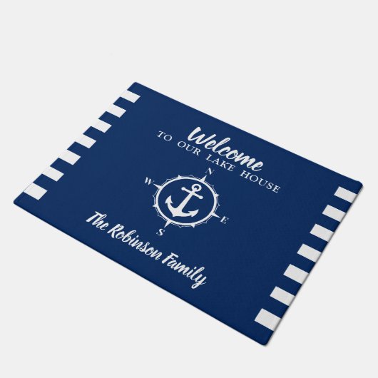 あなたの家族の名前レイクハウスコンパスいかり ドアマット (アングル)