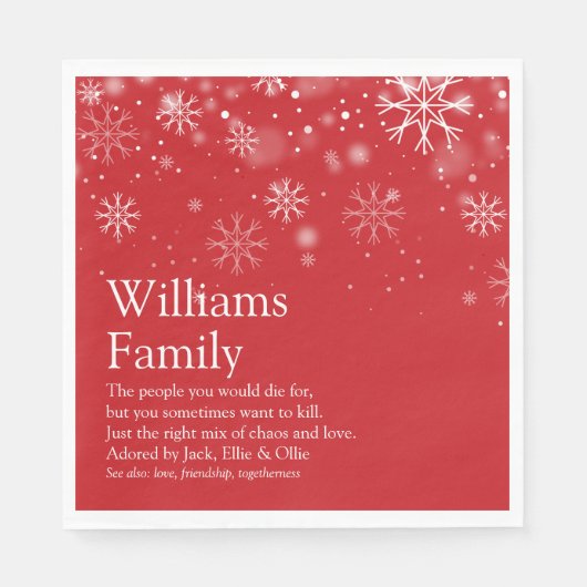 あなたの家族の定義のパーソナライズされたクリスマス スタンダードランチョンナプキン (正面)