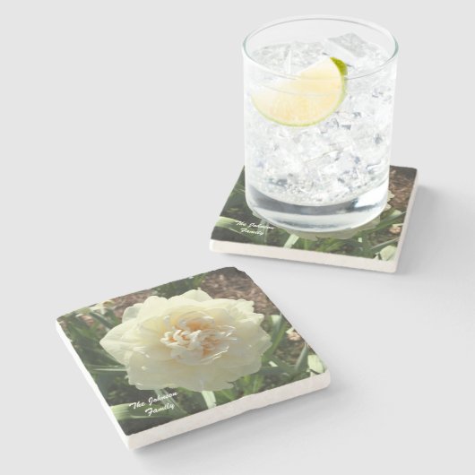 あなたの家族カスタマイズの白Daffodil ストーンコースター (横)