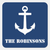 あなたの家族クラシック名航海のいかりネイビーブルー スクエアシール (正面)