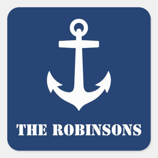 あなたの家族クラシック名航海のいかりネイビーブルー スクエアシール (正面)
