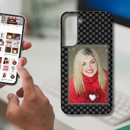 あなたの家族写真 グレーとブラックの市松模様 SAMSUNG GALAXY S22+ケース