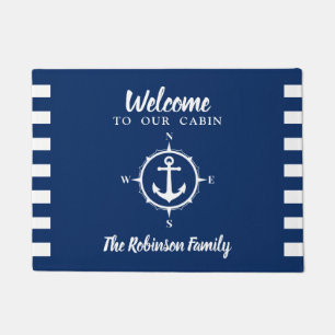 あなたの家族名とコンパスいかりキャビン ドアマット