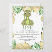 あなたの小さな恐竜への最初の誕生日おめでとう 招待状 (正面)