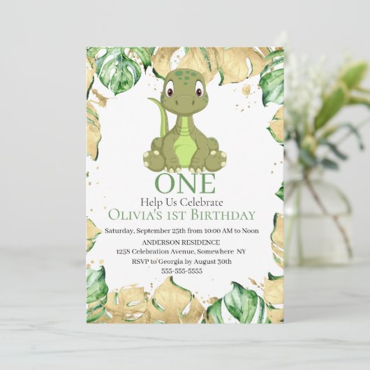 あなたの小さな恐竜への最初の誕生日おめでとう 招待状 (スタンド正面)