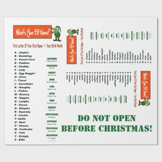 あなたの小妖精や小人の名前は何ですか。 クリスマスのギフト用包装紙 ラッピングペーパー (フラット)