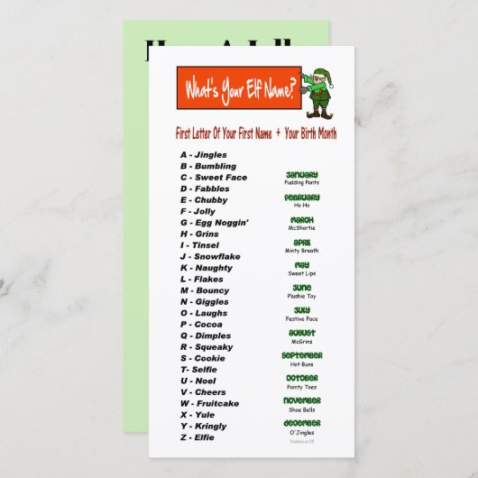 あなたの小妖精や小人の名前は何ですか。  休日の挨拶状 シーズンカード (正面/裏面)