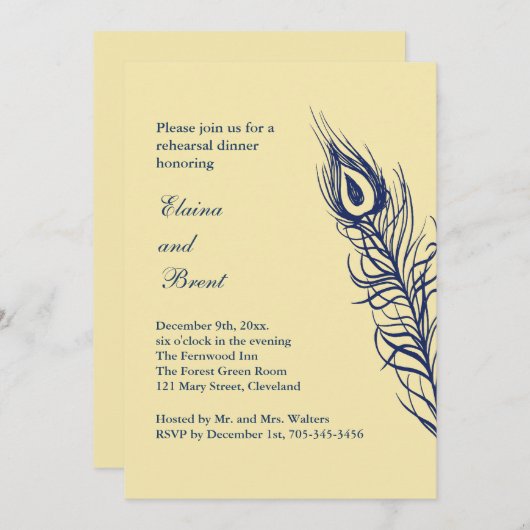あなたの尾羽のリハーサルディナーイエローを振る 招待状 (正面/裏面)